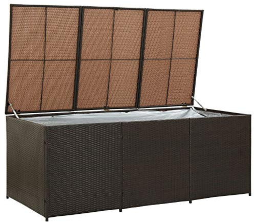 Tidyard Gartenbox Aufbewahrungsbox Aufbewahrungstruhe 180 x 90 x 75 cm,Wasserfeste PE-Auskleidung,Sitzbox Gartentruhe Auflagenbox Mit Gasdruckfeder zum einfachen Öffnen und Schließen,Braun