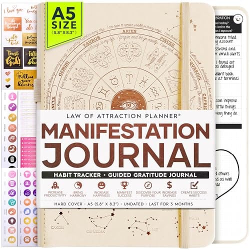 Manifestation Journal – A 90 Day Journey Creating Your Dream Life – Persönliches Dankbarkeits-Tagebuch, Wochenerfolgsplaner, Visionboard & Organizer + Planer-Aufkleber, undatiert