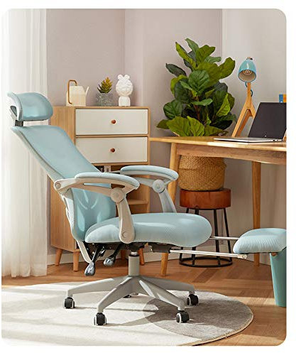 NENGGE Silla de Malla Transpirable Oficina Ergonómica Sillas Gaming con Reposapies Ruedas Silenciosas Capacidad de Carga de 150 kg,Azul