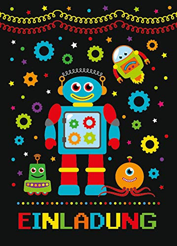 12 Einladungskarten zum Kindergeburtstag Jungen Jungs Robot Roboter