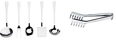 Alessi AJM19S5 L Set di Mestoli da Cucina di Design in Acciaio Inossidabile 18/10, 5 Pezzi & 502 Molla per Spaghetti di Design in acciaio inossidabile
