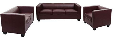 Mendler 3-2-1 Sofagarnitur Couchgarnitur Loungesofa Lille - Kunstleder, rot-braun