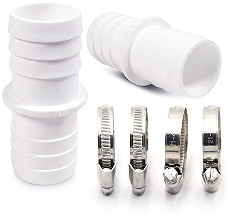 2er Schlauchverbinder Schlauchtülle Set Ø 32 / 32mm - 1 1/4 Zoll Norma Pool-Schlauchadapter - Doppelschlauchtülle mit Universal Edelstahl Schlauchschellen (2X 32mm Set)