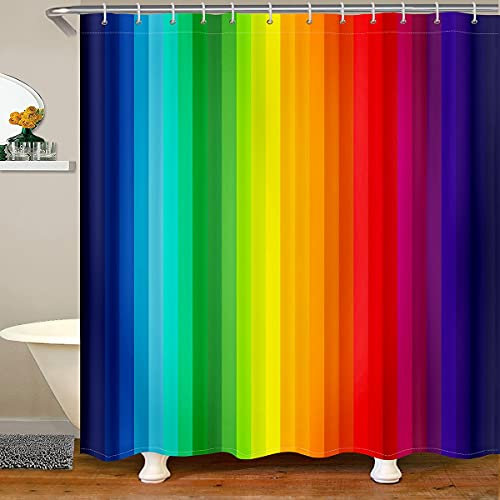 Loussiesd Regenbogen Duschvorhang 180x200cm Marmor Streifen Bunt Mehrfarbig Duschvorhang Textil Waschbar für Kinder Jungen Mädchen Microfaser Regenbogenstreifen Badewanne Badvorhang Hell