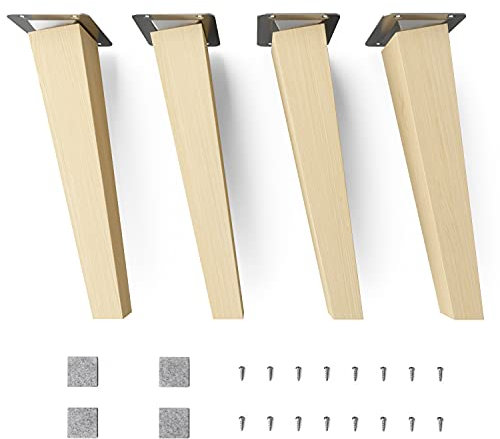 Sossai Möbelfüße aus Naturholz Buche unbehandelt, Clif Square HMF4, 25 cm hoch, eckig, schräge Ausführung, für Vitrinen, Tische, Schränke