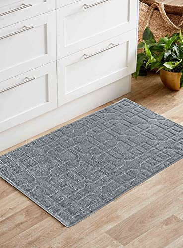 IVY Washable Door Mat Kitchen Mats Non Slip Cubed Trellis Design Kitchen & Hall Runners Doormats, Dark Grey, 120x160 cm