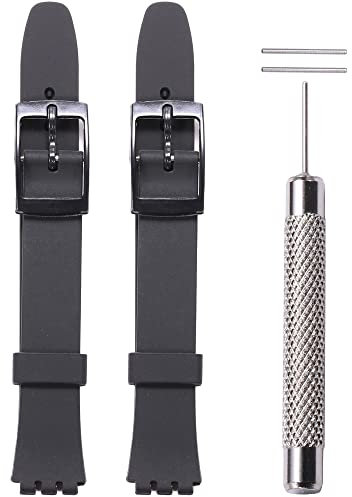 WRISTARMOR Cinturino di ricambio in silicone compatibile con cinturino Lady Swatch 12mm Series Donna a prova di sudore Pin Buckle Watch Band (Black)