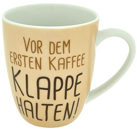 Porzellan-Tasse in Geschenk-Verpackung, Vor dem ersten Kaffee Klappe halten, Spruch-Tasse zum Verschenken Kaffee-Tasse Becher Geschenk-Box