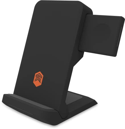 STM ChargeTree Go – tragbare 3-in-1 kabellose Ladestation für iPhone/Samsung/Android (15W/7.5W), AirPods (5W), Apple Watch (3W) – Qi-zertifizierter Ladeständer – Schwarz (stm-931-3222) Z-02