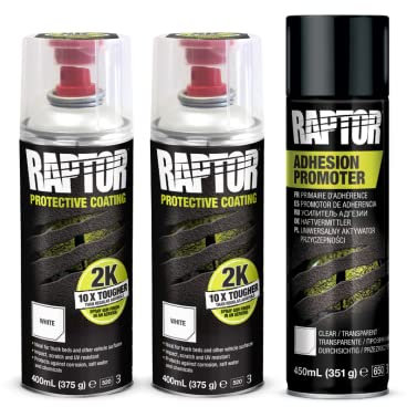 U-POL RAPTOR Aérosol 2K (Blanc) Revetement Protection - Kit Plastique