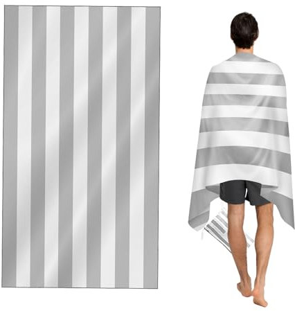 CNMTCCO Large Beach Towel for Adults with Bag - Quick Dry Microfibre - 100% Recycled Towel - Sand Free, Lightweight, Compact (160x90cm, 63x35in) (Light Grey)