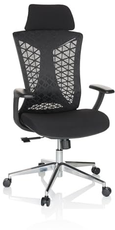 hjh OFFICE Profi Bürostuhl FALEO B Stoff/Netzstoff Drehstuhl mit Lordosenstütze, Kopfstütze höhenverstellbar, Schwarz 751013