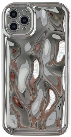 Caseative for iPhone 11 Pro Max Case,Water Ripple Wave Meteorite Bubble Chrome Plating Soft Phone Case (Light Silver)