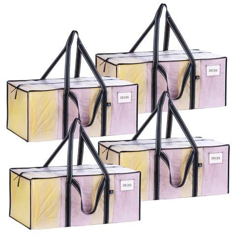 VENO 87L Extra Große Aufbewahrungstasche Faltbare Umzugstaschen mit Schultergurt, verstärkter Griff Kleideraufbewahrung Aufbewahrungsbox für Bewegen, Reisen, Camping (Transparent, 4 Pack)