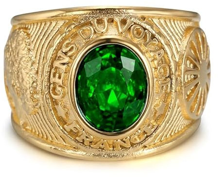 BOBIJOO Jewelry - Bague universitaire Gens du voyage France Gitan Acier inoxydable Or Vert émeraude - 68 (12 US)