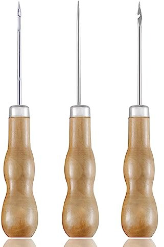 Lezna Coser Cuero Punzón, Punzón Herramienta de Costura, Para Coser Cuero Punzón Con Mango De Madera Punzón Curvo Kit, Costura Artesanal Cuero Punzón Arañazos Artesanal Herramientas Cuero De Bricolaje