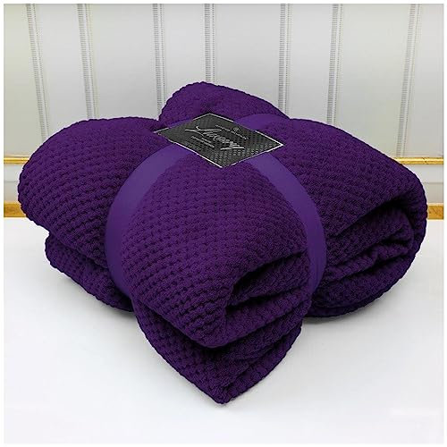 VELVETIO Luxury Waffle Fleece Popcorn Throw, Extra Large Thermal Warm Honeycomb Blanket, Soft & Cosy 100% Polyester Snuggle Sofa Bed Throws, 200 x 240cm, Purple