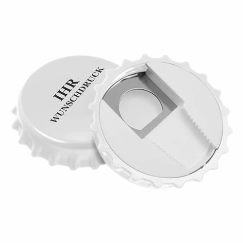#teamludorf Personalisierter Kronkorken Flaschenöffner WEISS - 84 mm Durchmesser Wähle aus 4 Farben und 20 Schriftarten für den Druck. Eigene Logos auch möglich (Weiss, 25)
