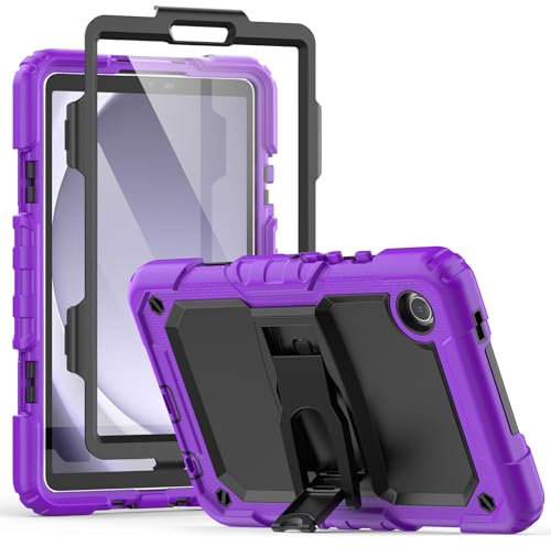SEYMCY Funda para Samsung Galaxy Tab A9 de 8.7 pulgadas 2023 (SM-X110/X115/X117), cuerpo completo a prueba de golpes con protector de pantalla, soporte plegable para tablet Samsung A9, morado