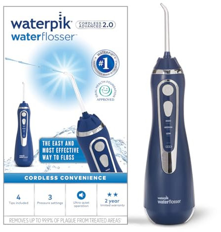 Waterpik Cordless Advanced Water Flosser, 3 Pressure Settings, Dental Plaque Removal Tool, Ideal for Travel or Small Bathrooms, USB Charger, Blue, WP-583UK