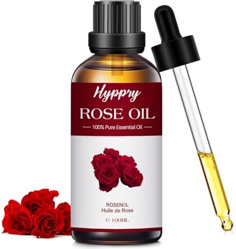 Hyppry 100ml Rose Essential Oil - Premium Grade Rose Oil Essential Oils for Diffuser for Home Fragrance, Perfume, Aromatherapy, Skin Care, Sleep, Massage, Bath, Soaps & Candles Making