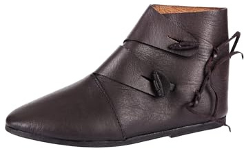Ulfberth Scarpe medievali del tipo Jorvik, alla caviglia in pelle - Medioevo, Vichinghi, LARP, Scarpe, marrone scuro., 44 EU
