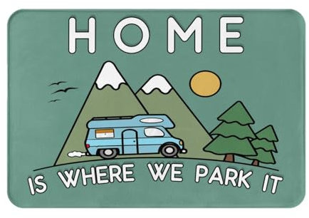Rajfoo Indoor Door Mats, Camping Home Is Where We Park It Campervan Gift, Dirt Trapper Mat Absorbent Non-Slip Doormat for Entrance, Inside, Kitchen, Front Back Door 40 x 60 cm(Dark green)