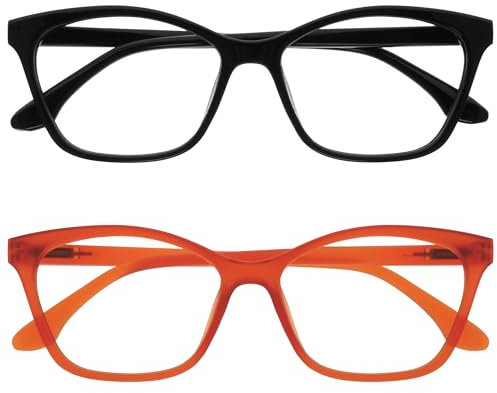 OPULIZE KAT Lesebrille - 2er-Pack - Cat-Eye Katzenaugen-Fassung - Schwarz, Orange - Herren & Damen - Federscharniere - RR59-1G - +1.50