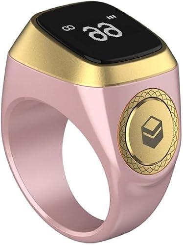 Mr. Gadget's Solutions Anillo Inteligente Tasbih Zikr de 18 mm, oración Musulmana, recordatorio de Tiempo de oración, Pantalla OLED, Contador Tasbih, Anillo Inteligente, tecnología portátil-Rosa