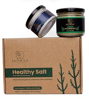 SaltWise Green & White Salicornia Salt Gift Set – Gourmet Plant-Based Salts, Low Sodium, Mineral & Vitamin Rich, Vegan, 100% Natural, Includes Gift Tote & Salt Shaker (14.10 oz / 400g Total)