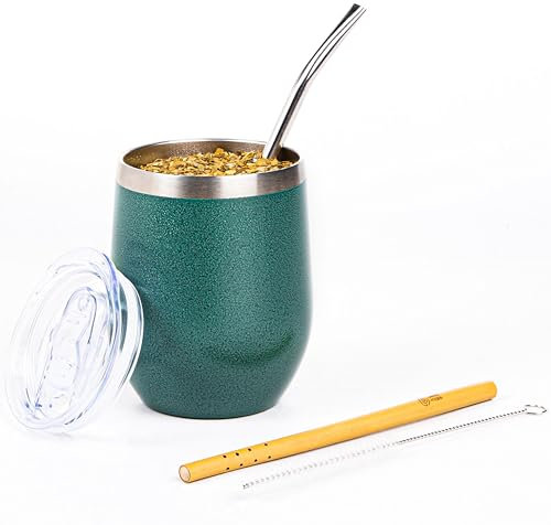 [Nouveau] Tasse à Maté Coffret Design [Calebasse isotherme 350ML + Couvercle ergonomique + Bombillas Bambou + Kit d'entretien] Pack Yerba Mate Thé Box Découverte Boisson Naturelle