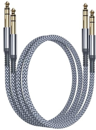 RUXELY Cable Instrumento 6.35mm TRS 1M 2-Pack,Lead Balanceado Audio Estéreo 1/4 Pulgadas Macho 6.3 Jack,Cord 6.35 para Guitarra Eléctrica,Bajo,Teclado,Mezclador,Amplificador Amp,Altavoz