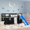 THOYTOUI Kinderhochbett, Polsterbett Seniorenbett Tagesbett Betten Geeignet für Mehrbettzimmer Gästezimmer Schlafzimmer Hotel mit Vorhängen Weiß Schwarz 90x190 cm Kiefernholz