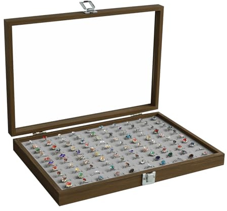 Stratalife Ringorganizer mit 100 Schlitzen, Holz-Schmuckschatulle für mehrere Ringe