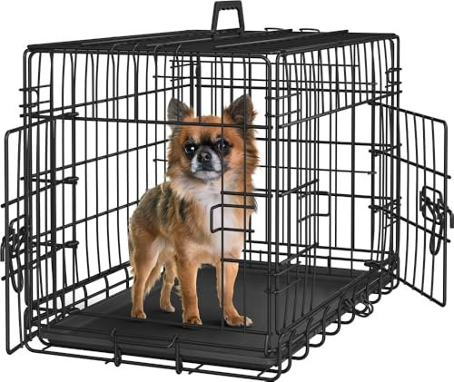 Yaheetech Hundekäfig 62 x 42 x 47 cm klappbar mit Trennwand, 2 Türen, Hundebox für zuhause mit ausziehbare Bodenschale, Transportkäfig Auto, Hundetransportbox Drahtkäfig für Welpe Katzen, S, Schwarz