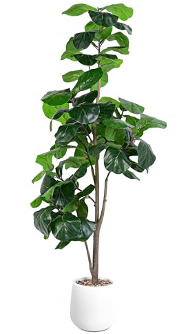 Jocoevol Artificial Fiddle Leaf Tree, 183CM Faux Plant Fake Ficus Lyrata Trees with White Planter, Artificial Fig Trees Floor Plants for House Office Living Room Indoor Home Decor, Housewarming Gift