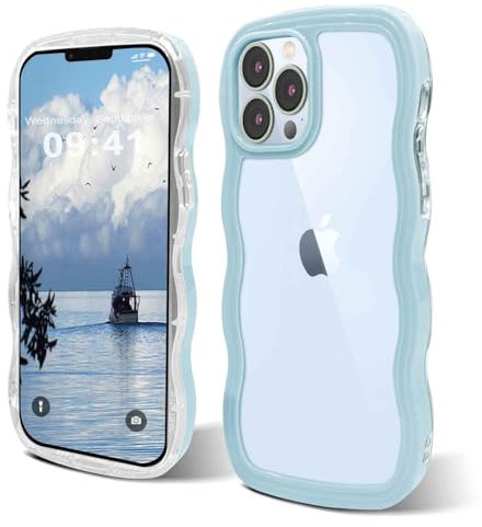 ORDA Cute Wave Frame PC Phone Cover for Women & Girls - Compatible for iPhone 11 Pro - 6.5in Blue