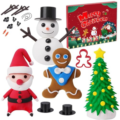 5 Stück Weihnachten Bastelset Kinder,Bastelset Weihnachten Modelliermasse Lufttrocknend,Weihnachten Schneemann Modelliermasse,Knete Magic Dough Air Dry Clay,Weihnachten Geschenk für Jungen und Mädchen