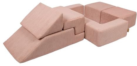MEOWBABY Modulares Sofa für Kinder - Weiche Schaumstoffbausteine zum Spielen, Cord, Puderrosa