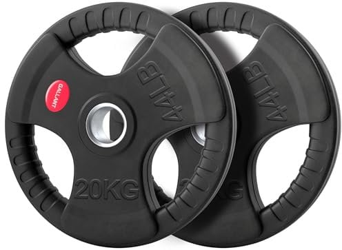 Gallant 20kg Weight Plate Pair, 2 Inch Olympic Weight Plates, Rubber Coated Cast Iron with Tri Grip for Olympic Barbell Weights, (20kg weights plate x 2) Home Gym Strength Training