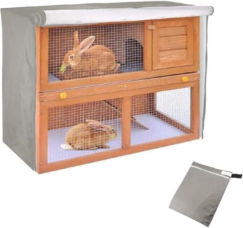 Abdeckung für Kaninchenstall, wasserdichte Kaninchenkäfig-Staubschutz, 210D-Oxford Doppelschicht Abdeckung für Katzen, Hamster, Kaninchen, Haustiere, 122x50x105cm (Grau)