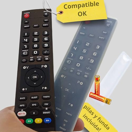 Mando TELEVISIÓN Compatible Ok - Mando a Distancia TELEVISOR TV mismas Funciones Ok + Pilas + Funda incluida para Ok