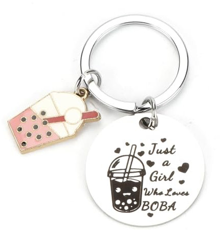 Personalised Stainless Steel Keychain with Pearl Milk Tea Pendant, Cute Encouragement Gifts for Mum, Friends, Ideal for Birthdays, Travel Keepsakes, And Unique Friendship Tokens, Keyrings for Men