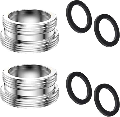 2 Stück Wasserhahn Adapter,M24 auf M22 Außengewinde Adapter Wasserhahn Silber,Metall Wasserhahnadapter mit Schwarz Gummiring,für Küchenarmaturen,Wassersparzierung,Wasserfilter,Schläuche