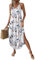 Chicrise Sommerkleider Damen Leicht und Luftig Maxikleid Ärmellose V-Ausschnitt Spaghetti-Träger Kleid Lässig Weiß 2X Groß 50-54
