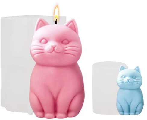 FORYNXHWIN 2 Stampi in Silicone per Gatti 3D – Stampi per Candele in Silicone per Gatti, Ideali per Candele Fai da Te, Gesso e Decorazioni da Tavolo a Tema Gatto