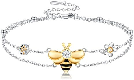 DAYLINLOVE Biene Armband 925 Sterling Silber Doppelschichtkette Biene Schmuck Geschenke für Frauen