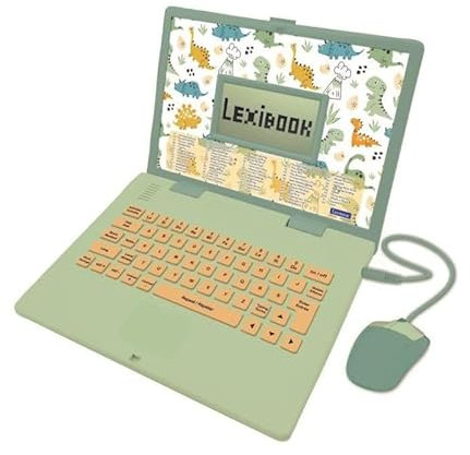 Lexibook - JC598DINOi1 - Dinosaure, Ordinateur Éducatif Bilingue Français et Anglais, Jouet pour Enfants avec 124 Activités de Langue, Écriture, Mathématiques, Logique, Musique et Jeux, Bleu