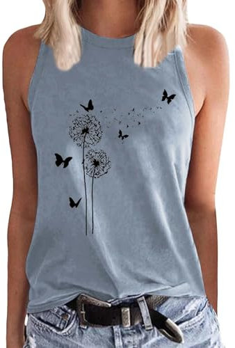 Blitzangebote des Tages Damen Tank Top Ärmellos Oberteile Sommer Tops Rundhals Drucken Tanktops Ärmellose Blusentop Strand Tshirt Damen Vest Top Locker Bluse Tee Shirts Teenager Mädchen Sportshirt