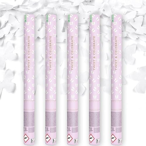 5x XXL (60 cm) Konfettikanone Partykanone Partypopper Streamer Geburtstag Hochzeit, Stück:5 Stück, Konfetti Kanone:Schmetterlinge weiß